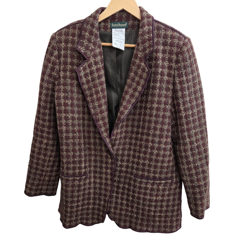 Harve Benard Women Blazer Jacket Wool Blend Burgundy Textured Size 14 - Picture 1 of 5